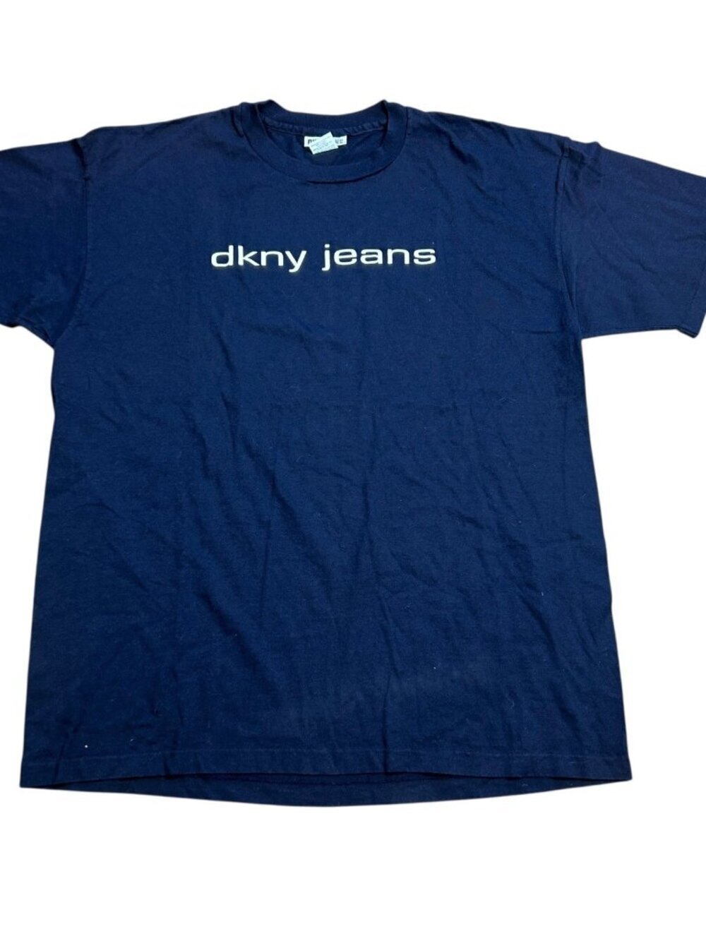 DKNY Jeans Vintage 90s Y2K T-shirt NAvy Blue Logo USA Made One Size